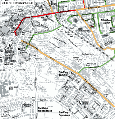 Ausschnitt aus der Karte „Mit dem Fahrrad zur Schule“